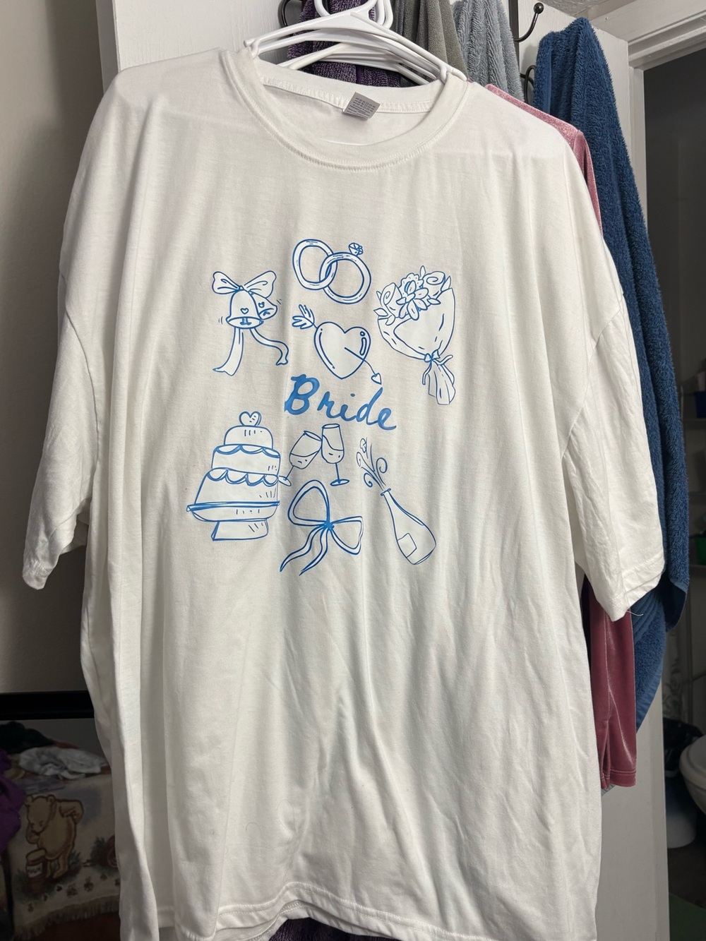 Hanes White Tee with Blue 'Bride' Graphic - Short Sleeve